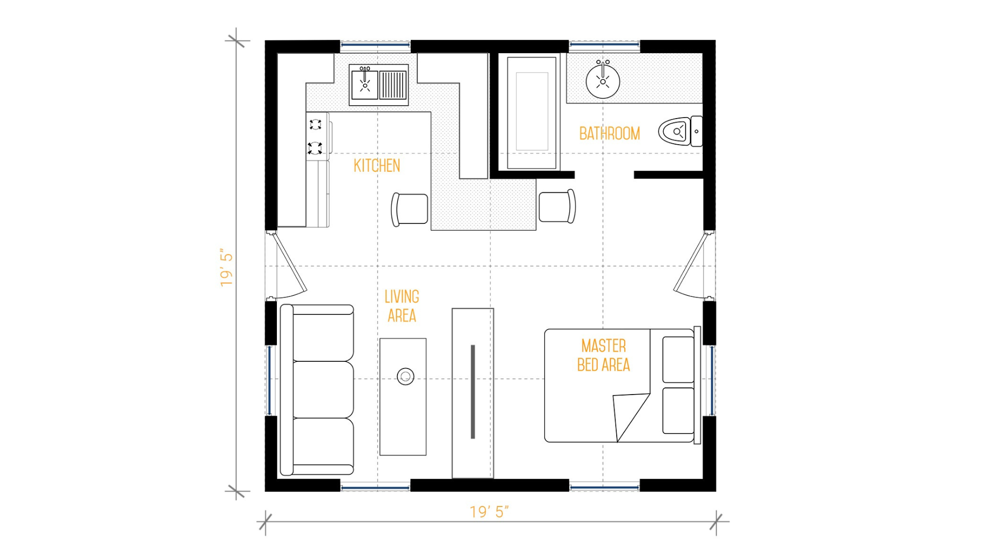1 Bed / 1 Bath Boxable Floorplan