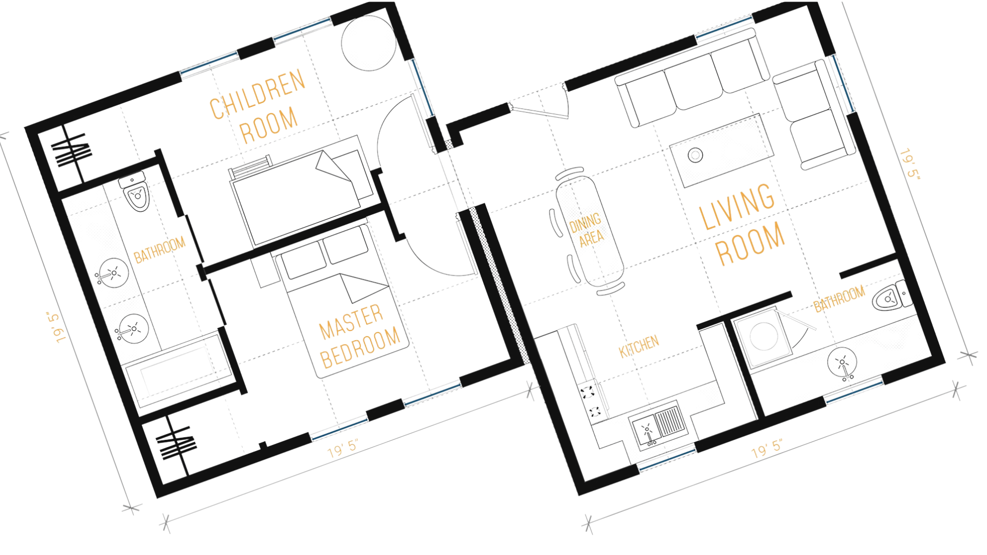 2 Bed / 2 Bath Boxable Floorplan